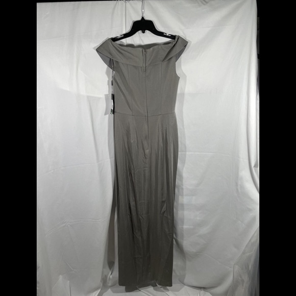 NWT La Femme [SZ 6 ] Surplice Off the Shoulder Column Gown in Pewter‎ - Picture 10 of 12